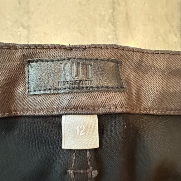 KUT from the Kloth Meg Coated High Waist Wide Leg Cropped Jeans, Chocolate, 12 - Picture 9 of 10